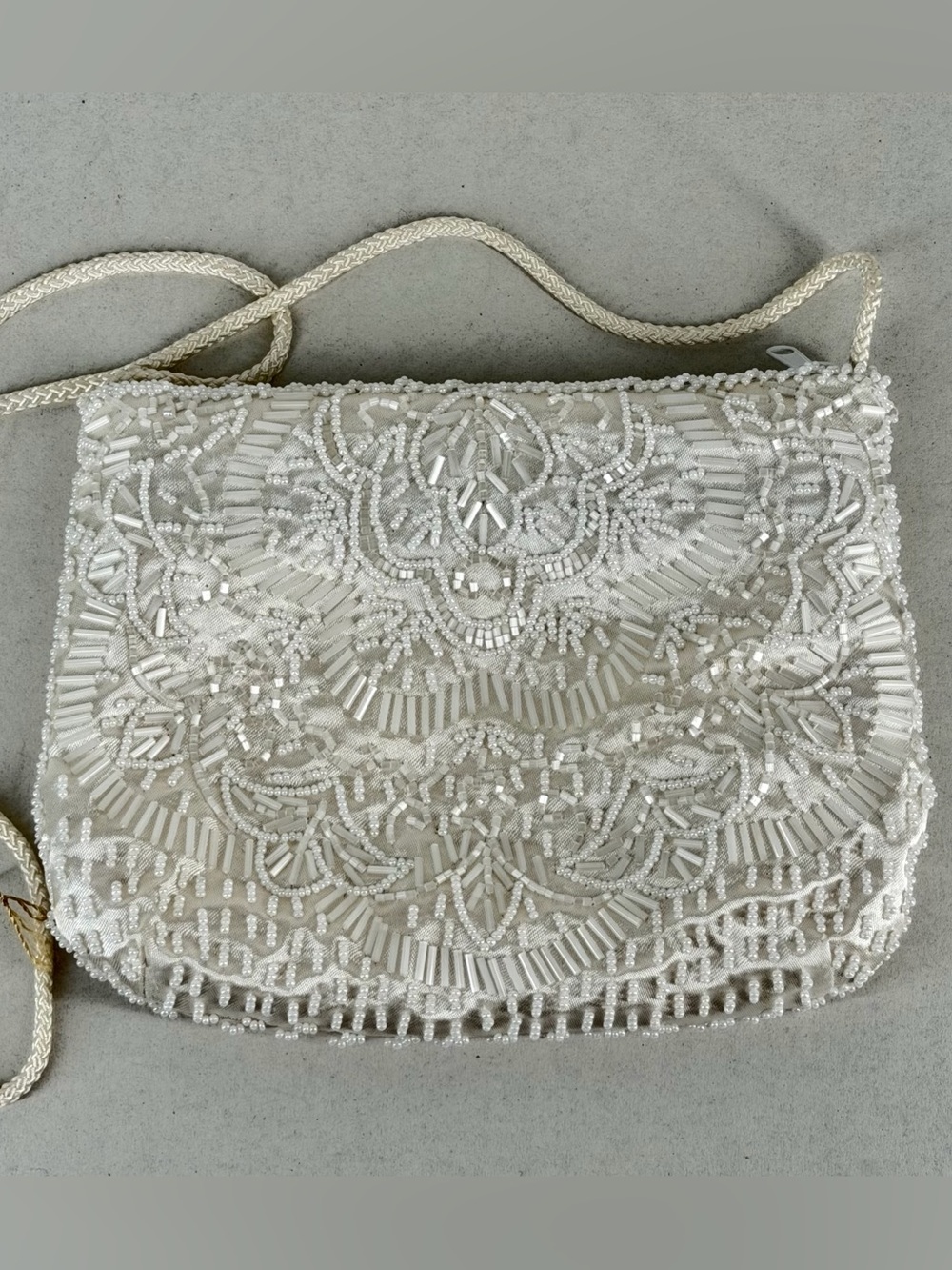 Vintage Elegant White Beaded Evening Clutch Purse Bechamel